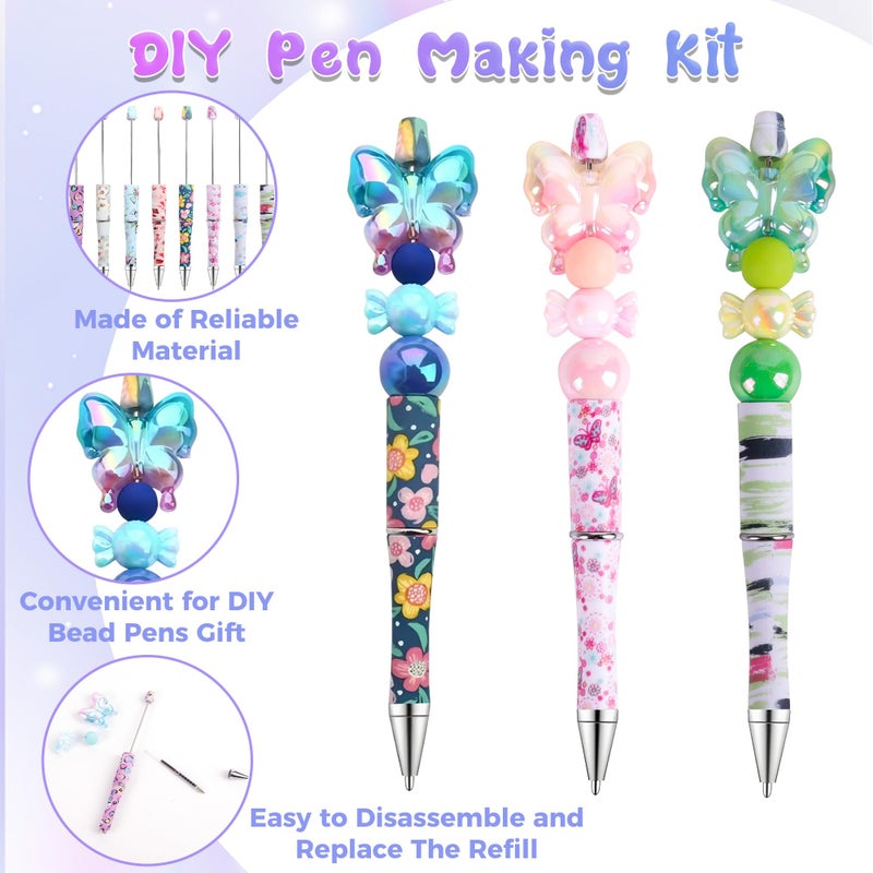 holoith 8 Set Butterfly Flower Beadable Pens Kit, Pen Making Kit with Beads and Refills, Black Ink Ballpoint Smooth Writing, Gift for Diy Present Students Teens Office Supplies - Image 4