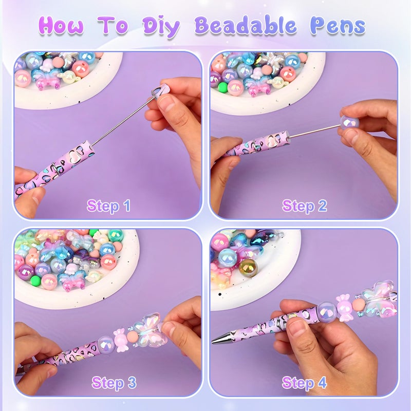 holoith 8 Set Butterfly Flower Beadable Pens Kit, Pen Making Kit with Beads and Refills, Black Ink Ballpoint Smooth Writing, Gift for Diy Present Students Teens Office Supplies - Image 5