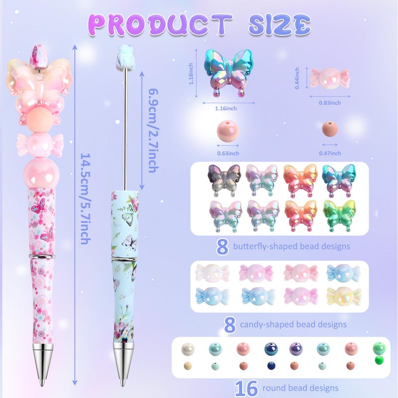 holoith 8 Set Butterfly Flower Beadable Pens Kit, Pen Making Kit with Beads and Refills, Black Ink Ballpoint Smooth Writing, Gift for Diy Present Students Teens Office Supplies - Image 3