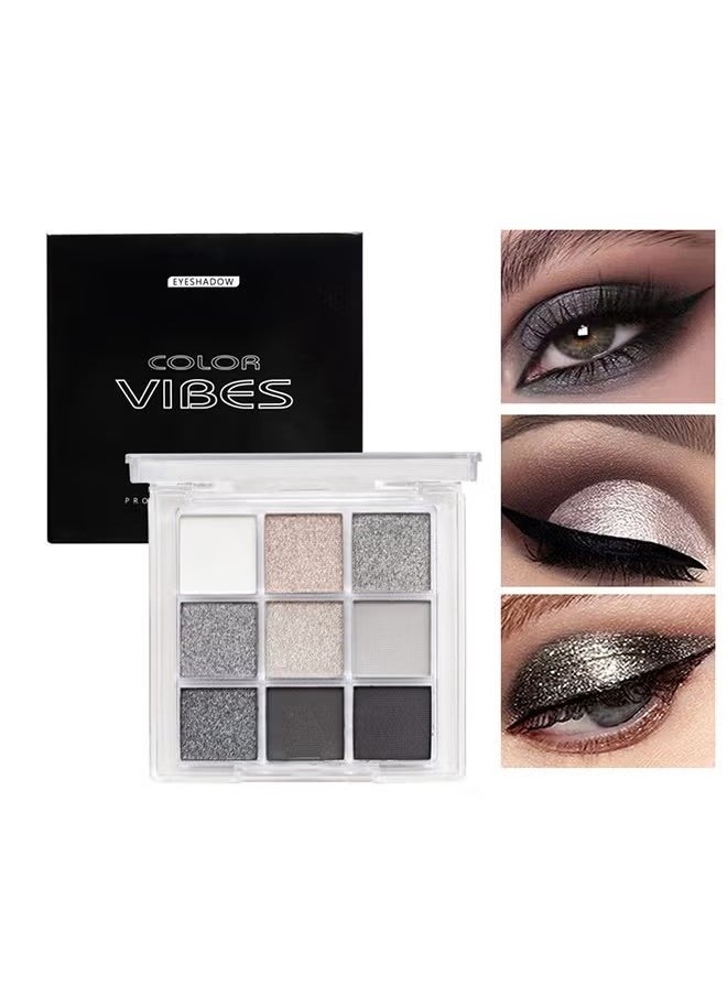 Vibes Multi Color Eyes Palette ,Black Grey Silver Smokey Eyeshadow Palette, 9 Colors Cool Toned Matte Glitter Eyeshadow Palette Longlasting Waterproof Eye Shadow for Girls and Women  - Image 1