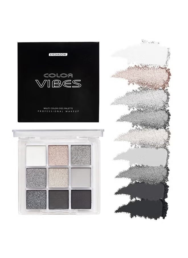 Vibes Multi Color Eyes Palette ,Black Grey Silver Smokey Eyeshadow Palette, 9 Colors Cool Toned Matte Glitter Eyeshadow Palette Longlasting Waterproof Eye Shadow for Girls and Women  - Image 2