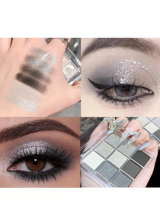 Vibes Multi Color Eyes Palette ,Black Grey Silver Smokey Eyeshadow Palette, 9 Colors Cool Toned Matte Glitter Eyeshadow Palette Longlasting Waterproof Eye Shadow for Girls and Women  - Image 3