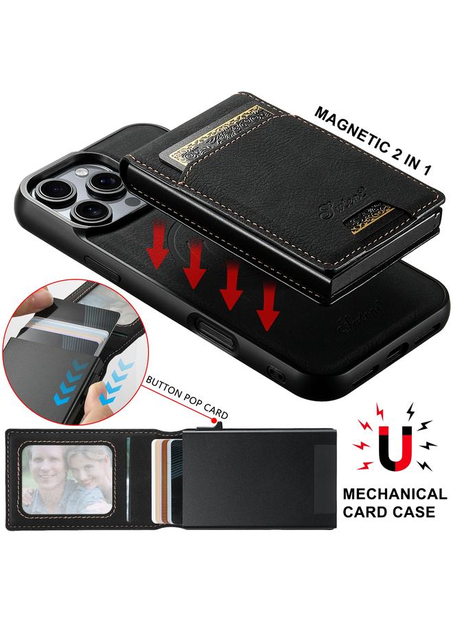 Suteni Case For iPhone 16 Pro Max H19 Litchi Grain 2-in-1 MagSafe Removable Card Box Back Phone Case - Image 2