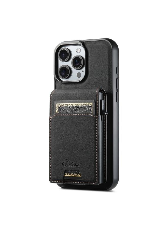 Suteni Case For iPhone 16 Pro Max H19 Litchi Grain 2-in-1 MagSafe Removable Card Box Back Phone Case - Image 1