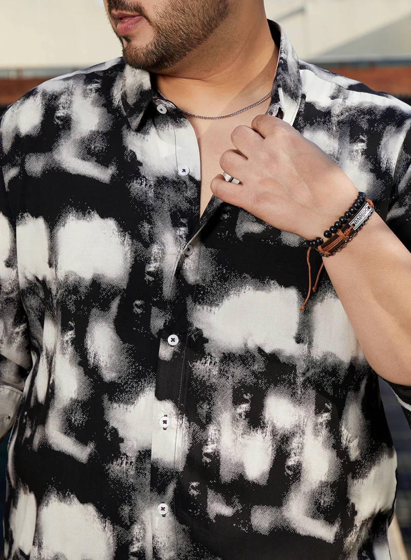 Instafab Plus Instafab Plus Men's Onyx Black Textured Brushwork Shirt For Casual Wear | Spread Collar | Long Cuffed Sleeves | Button Closure | Plus Size Shirt Crafted With Comfort Fit For Everyday Wear