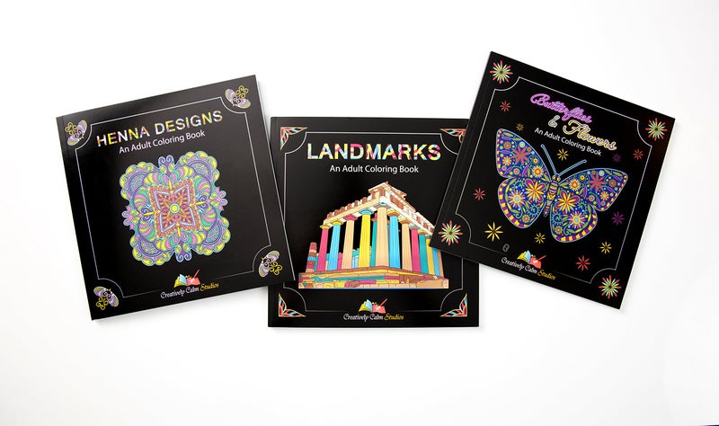 Creatively Calm Studios Adult Coloring Books Set – 3 Pack – Butterflies, Flowers, Henna & Landmarks. Coloring Books for Adults Relaxation - Image 2