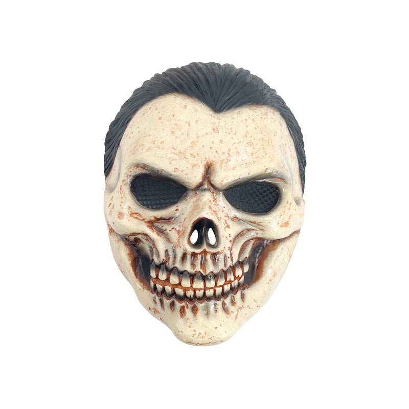 Party Magic Adult Skull Latex Mask with black hair - Image 1