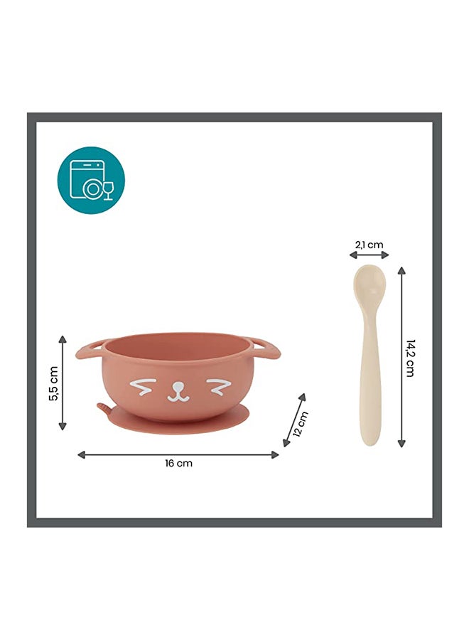 babymoov 2-Piece Silicone Bowl And Spoon Weaning Set In Peach, Soft Silicone, Bowl With Suction Base, Ergonomic Spoon, Easy To Clean - Image 2