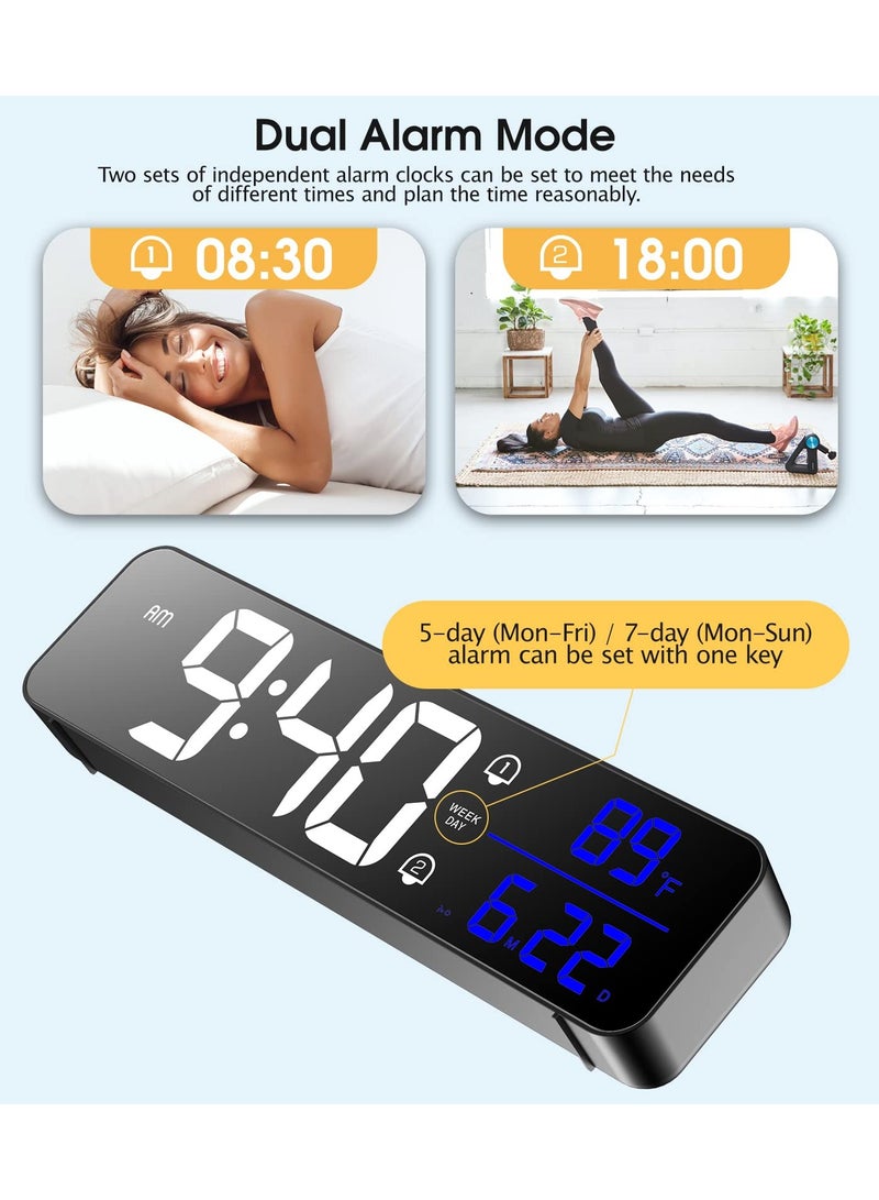 Luckam Digital Clock for Bedrooms, Plug-in Digital Alarm Clock, Digital Day Calendar Clock, Chargable Desk Digital Clock, Snooze Mode, Custom Brightness, Loud Alarm Clock Radio for Office Table - Image 3