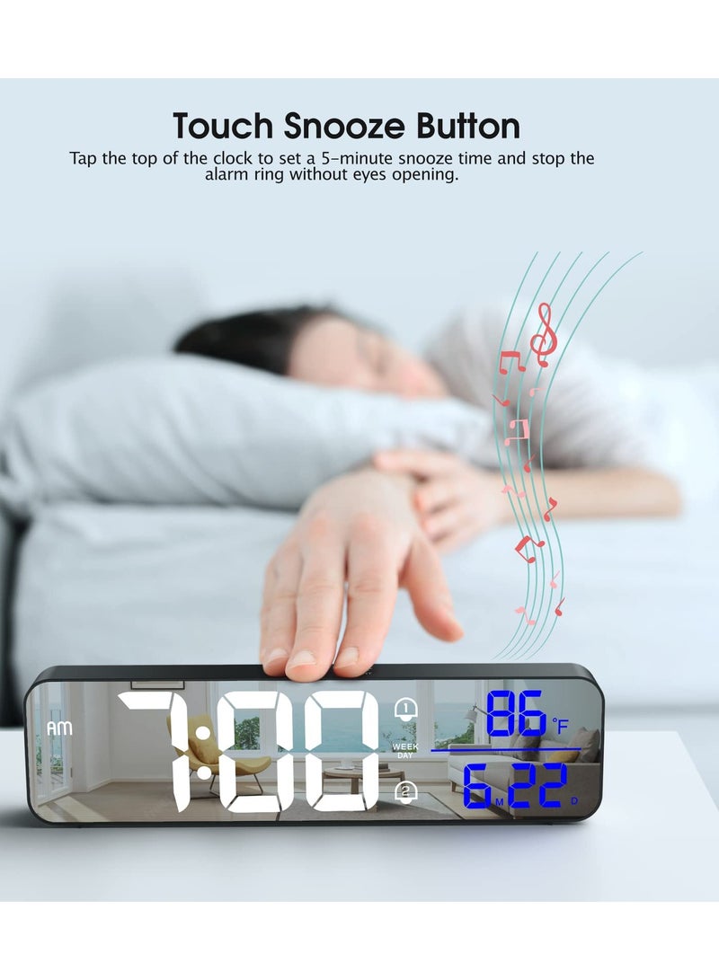 Luckam Digital Clock for Bedrooms, Plug-in Digital Alarm Clock, Digital Day Calendar Clock, Chargable Desk Digital Clock, Snooze Mode, Custom Brightness, Loud Alarm Clock Radio for Office Table - Image 2