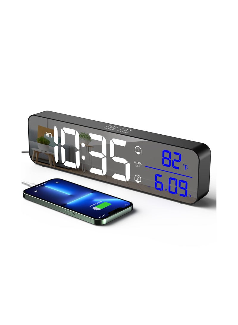 Luckam Digital Clock for Bedrooms, Plug-in Digital Alarm Clock, Digital Day Calendar Clock, Chargable Desk Digital Clock, Snooze Mode, Custom Brightness, Loud Alarm Clock Radio for Office Table - Image 1