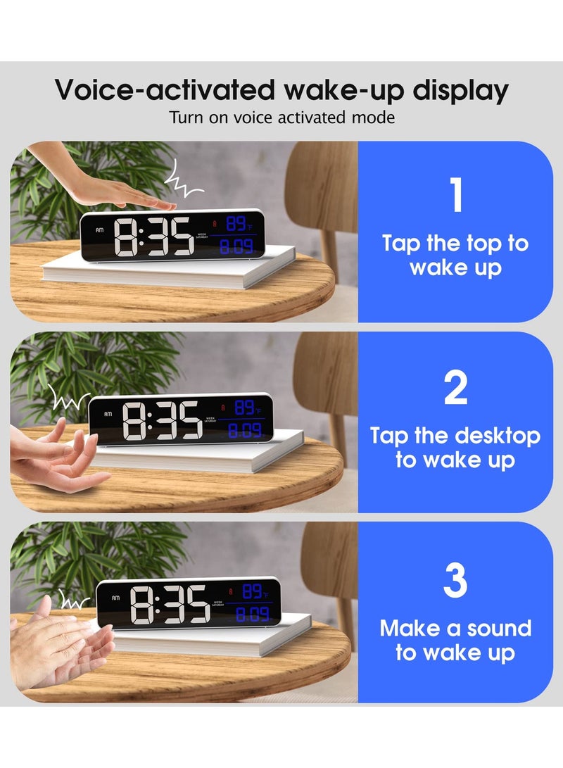 Luckam Digital Clock for Bedrooms, Plug-in Digital Alarm Clock, Digital Day Calendar Clock, Chargable Desk Digital Clock, Snooze Mode, Custom Brightness, Loud Alarm Clock Radio for Office Table - Image 5