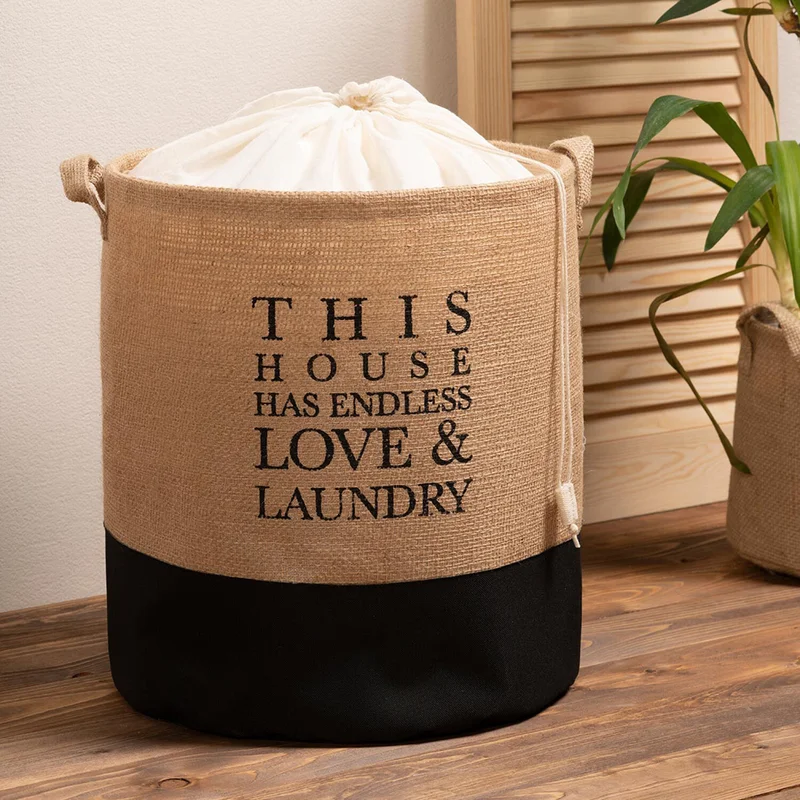 Ocean Home Textile Folding Dirty Laundry In-Cabinet Toy Organizer Storage Basket with Jute Waterproof Base 36x40 cm