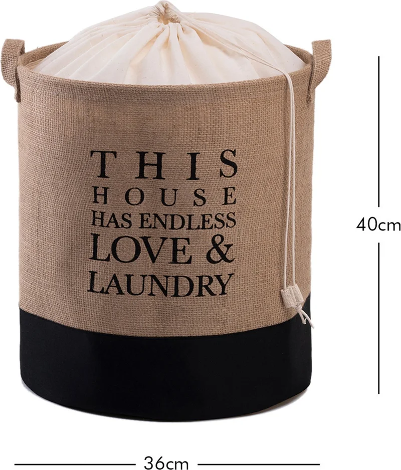 Ocean Home Textile Folding Dirty Laundry In-Cabinet Toy Organizer Storage Basket with Jute Waterproof Base 36x40 cm