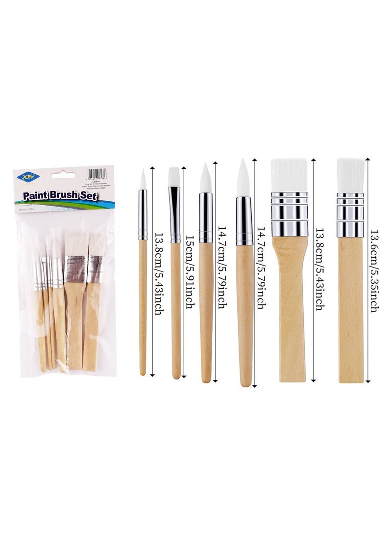 Paint Brush Set 6 Pcs Nylon Paint Brushes White Nylon Brushe Short Stick Oil Painting Brush Set Log Stick Art Student Painting Brush Acrylic Brush for Card Making DIY Art Crafts Project  - Image 4
