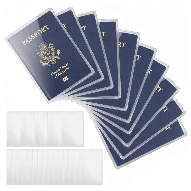 Owfeel 10pcs Frosted Plastic Passport Cover Passport Protector+20pcs Clear Plastic ID Credit Card Holder - Image 1