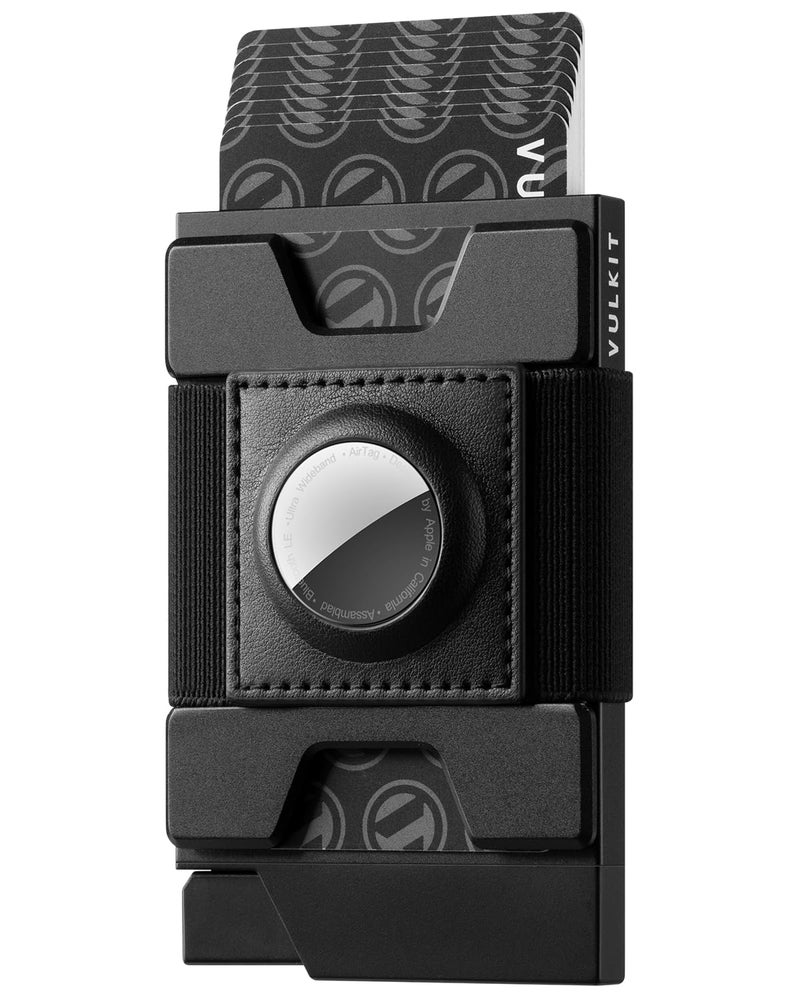 VULKIT Mens Wallet With AirTag Holder RFID Blocking, Aluminum Pop Up Card Holder With Expandable Backplate, Holds 12 Cards and Cash for Men and Women Black - Image 1