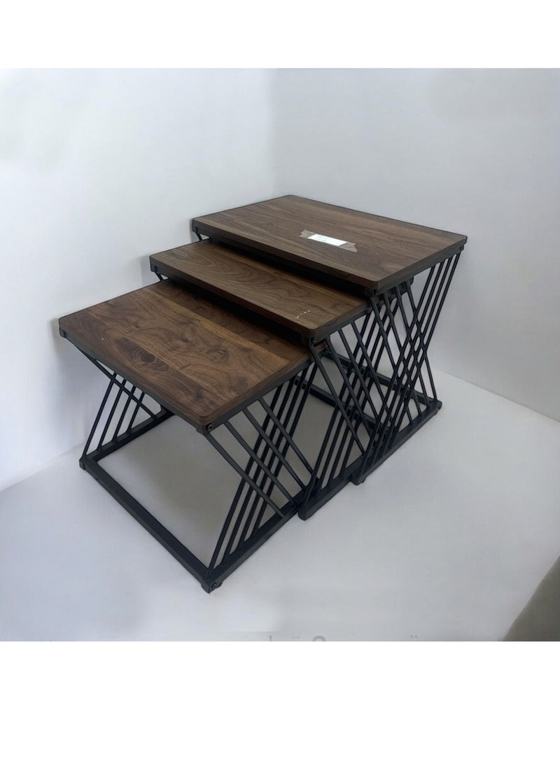 Living Set of 3 Nesting Coffee Tables With Metal Legs for Living Room L,60*40*50, M,55*35*45, S,48*34*40 CM - Image 2