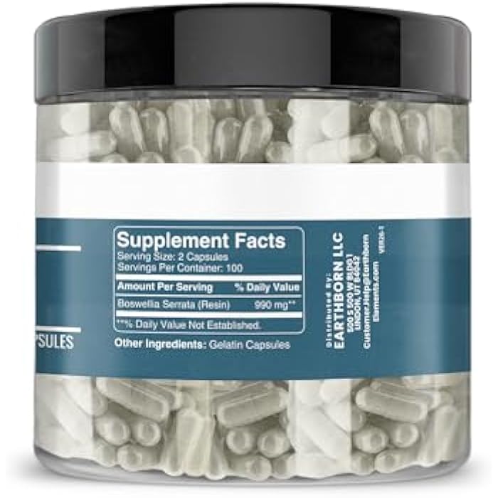 Earthborn Elements Boswellia Serrata Extract 200 Capsules, Pure & Undiluted, No Additives - Image 2