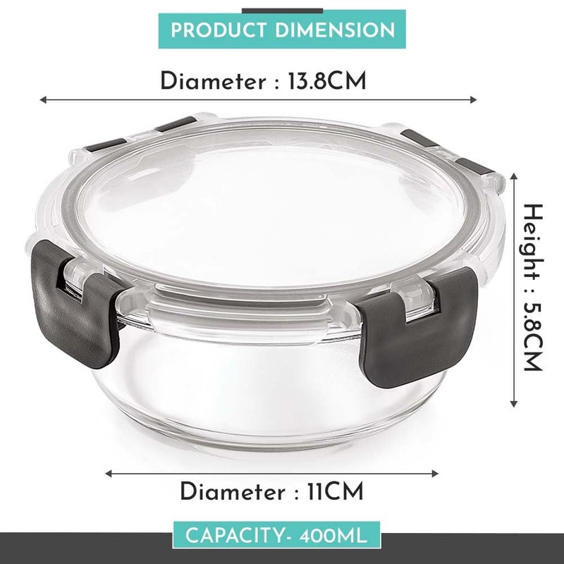 Magnus Magnus G-Lock Glass Food Round Container with Break-Free Detachable Lock – 400ML Borosilicate Glass, Oven & Microwave Safe Lunch Box, Kitchen Essentials, Lunch Boxes for Office Men - Image 3