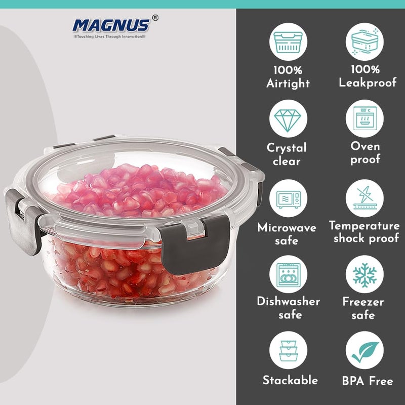 Magnus Magnus G-Lock Glass Food Round Container with Break-Free Detachable Lock – 400ML Borosilicate Glass, Oven & Microwave Safe Lunch Box, Kitchen Essentials, Lunch Boxes for Office Men - Image 5
