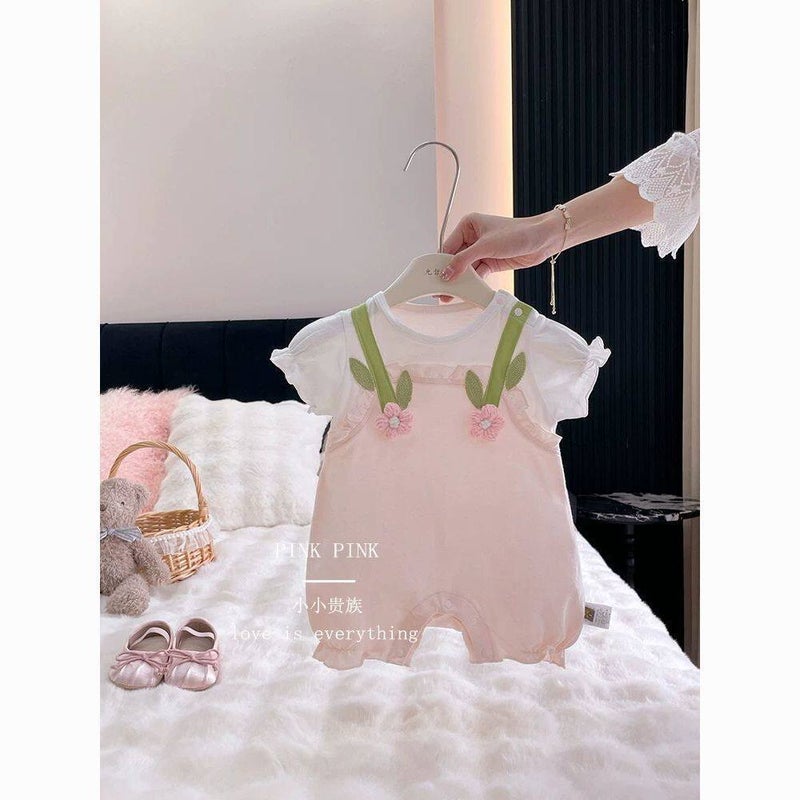 Baby Romper with 3D Floral Pattern, Short Sleeve, Lightweight - Image 2