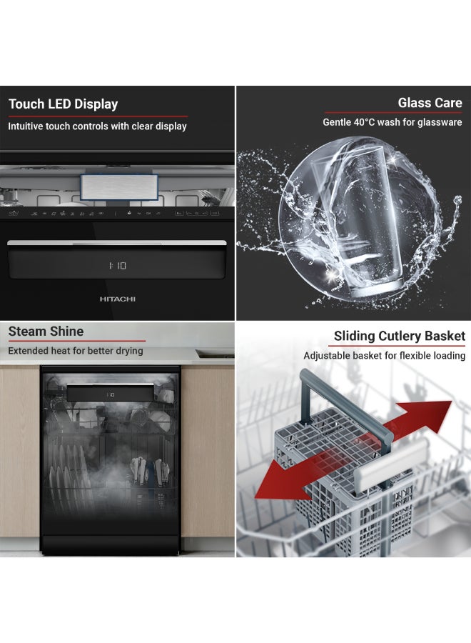 HITACHI Freestanding Dishwasher, 15 Place Settings, 8 Programs, Silent Operation - 9.5 L HDF-F158CVGB black - Image 5