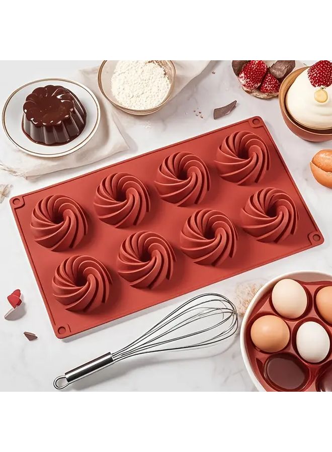 8 Cavity Silicone Spiral Mold for Chocolate Cakes Jellies Nonstick Flexible Baking - Image 1