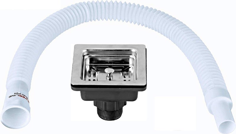 Silverline SILVER LINE Stainless Steel Sink Square Coupling with Drain Pipe - Image 1