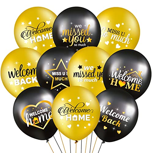 Harrycle 45 Pcs Welcome Home Balloon Decoration 12 Inch Black and Gold We Missed You So Much Balloon for Family Gathering Housewarming Reunion Army Theme Home Deployment Return Party - Image 1