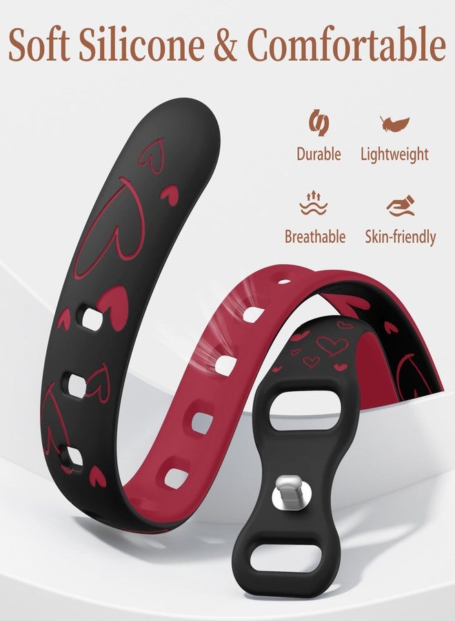 Lerobo Heart Engraved Band Compatible with Apple Watch Bands 44mm 45mm 46mm 42mm 49mm Women, Slim Thin Cute Two-Tone Soft Sport Strap for iWatch Bands Series 11 10 9 8 7 6 5 4 3 2 1 SE Ultra,Black/Red - Image 4