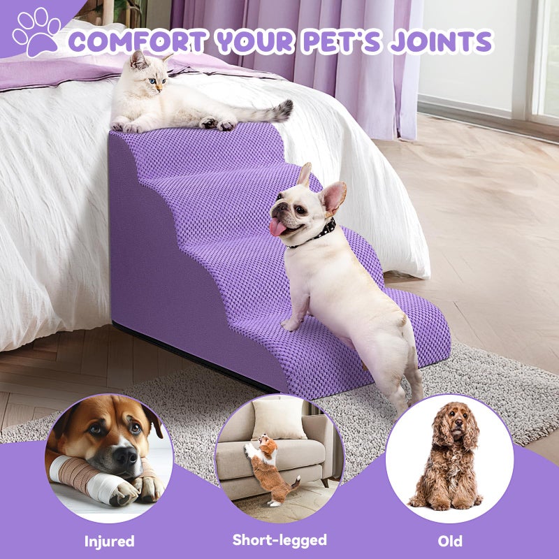 Zerbuger Dog Ramp and Stair for Bed 16" H-20 H,3-Step Cat Stair for Sofa and Chair,4-Step Dog Ramp for High Bed and Window,Durable Nonslip Fabric Cover for Indoor (Purple-20 H, Pet Friendly, 4) - Image 3