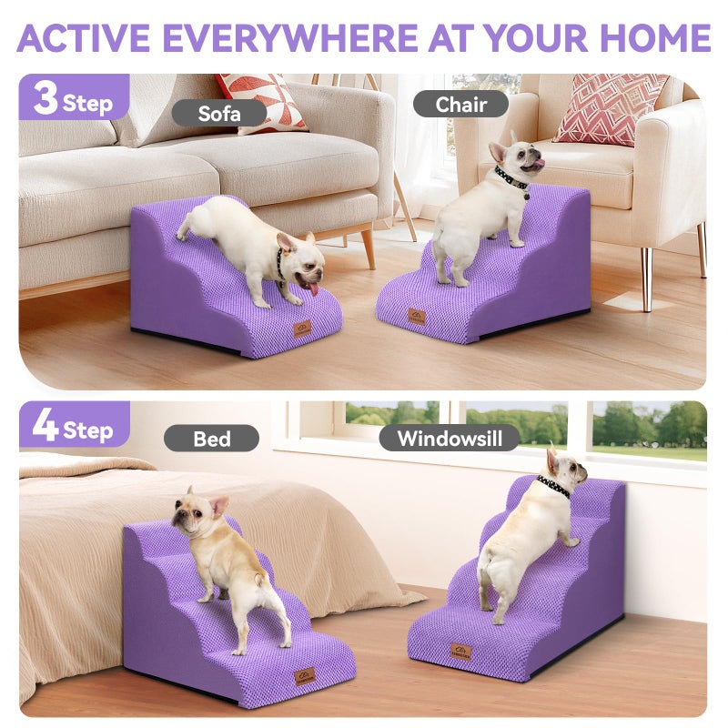 Zerbuger Dog Ramp and Stair for Bed 16" H-20 H,3-Step Cat Stair for Sofa and Chair,4-Step Dog Ramp for High Bed and Window,Durable Nonslip Fabric Cover for Indoor (Purple-20 H, Pet Friendly, 4) - Image 2