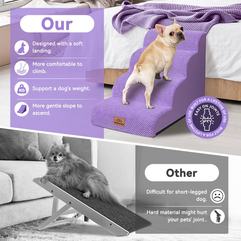 Zerbuger Dog Ramp and Stair for Bed 16" H-20 H,3-Step Cat Stair for Sofa and Chair,4-Step Dog Ramp for High Bed and Window,Durable Nonslip Fabric Cover for Indoor (Purple-20 H, Pet Friendly, 4) - Image 5