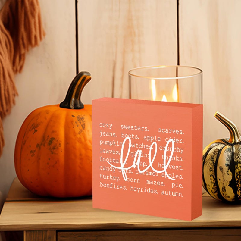 WRSUNT Fall Decor  Fall Decorations for Home Office  Fall Sign  Autumn Pumpkin Sweaters Decorations  Fall Themed Sign  Autumn Desk Shelf Decor 5 X 5 Inch - Image 5