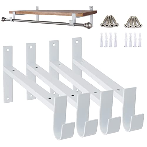 AddGrace Closet Rod Bracket Heavy Duty Shelf Brackets 10 Inch White Wall Mounted Closet Rod Support with Pole Holder Industrial Iron Shelving Supports with Hook 4 Pack - Image 1