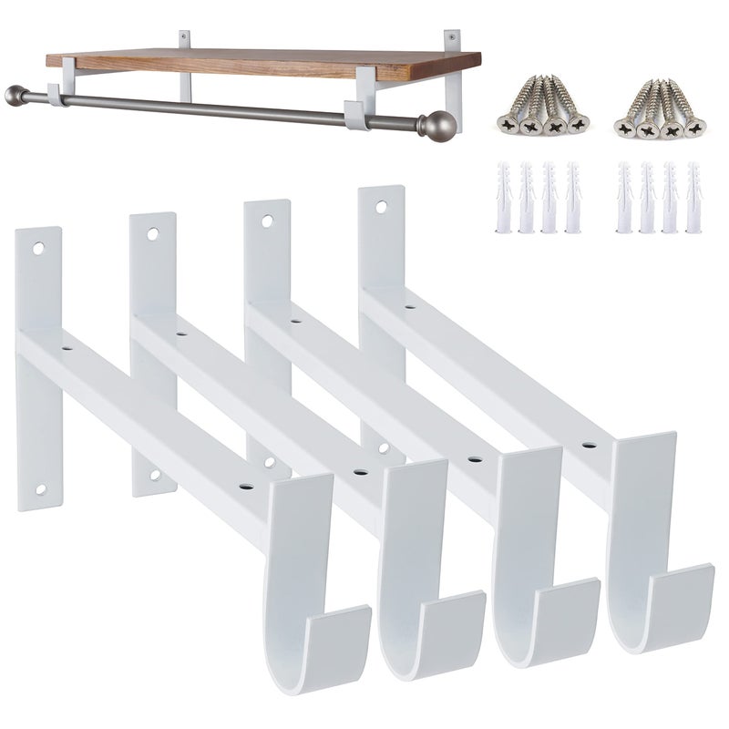 AddGrace Closet Rod Bracket Heavy Duty Shelf Brackets 10 Inch White Wall Mounted Closet Rod Support with Pole Holder Industrial Iron Shelving Supports with Hook 4 Pack - Image 2
