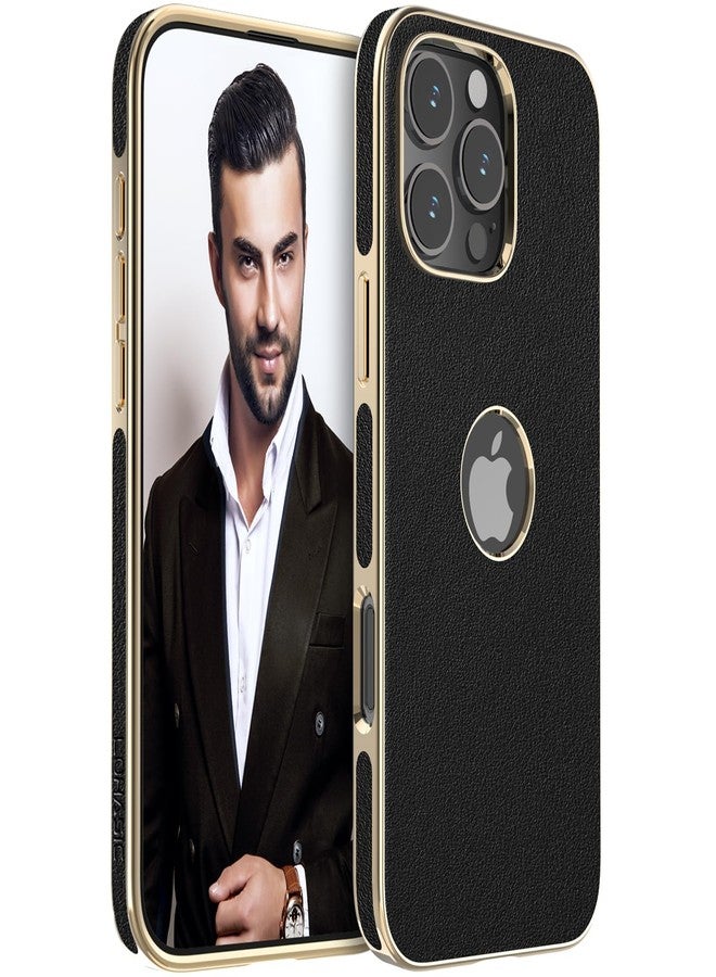 LOHASIC جراب LOHASIC لهاتف iPhone 16 Pro Max، تصميم كلاسيكي أنيق ونحيف، مصنوع من جلد PU نباتي فاخر، يتميز بملمس ناعم مانع للانزلاق، ومقاوم للصدمات، وغطاء واقٍ للهاتف، متوافق مع iPhone 16 Pro Max مقاس 6.9 بوصة (2024) - أسود مع ذهبي - Image 1