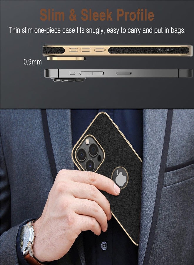 LOHASIC جراب LOHASIC لهاتف iPhone 16 Pro Max، تصميم كلاسيكي أنيق ونحيف، مصنوع من جلد PU نباتي فاخر، يتميز بملمس ناعم مانع للانزلاق، ومقاوم للصدمات، وغطاء واقٍ للهاتف، متوافق مع iPhone 16 Pro Max مقاس 6.9 بوصة (2024) - أسود مع ذهبي - Image 4