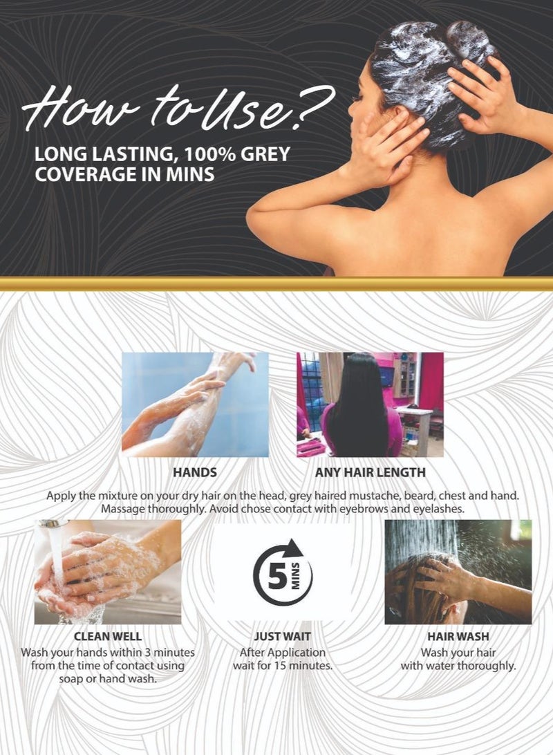 Amina 1 Minute Express Vip Permanent Black Herbal Hair Colour Shampoo With Heena & Amla for Men and Women 200ml (20ml Pack of 10) Quickest Colours For Your Hair With Gloves Free - Image 5