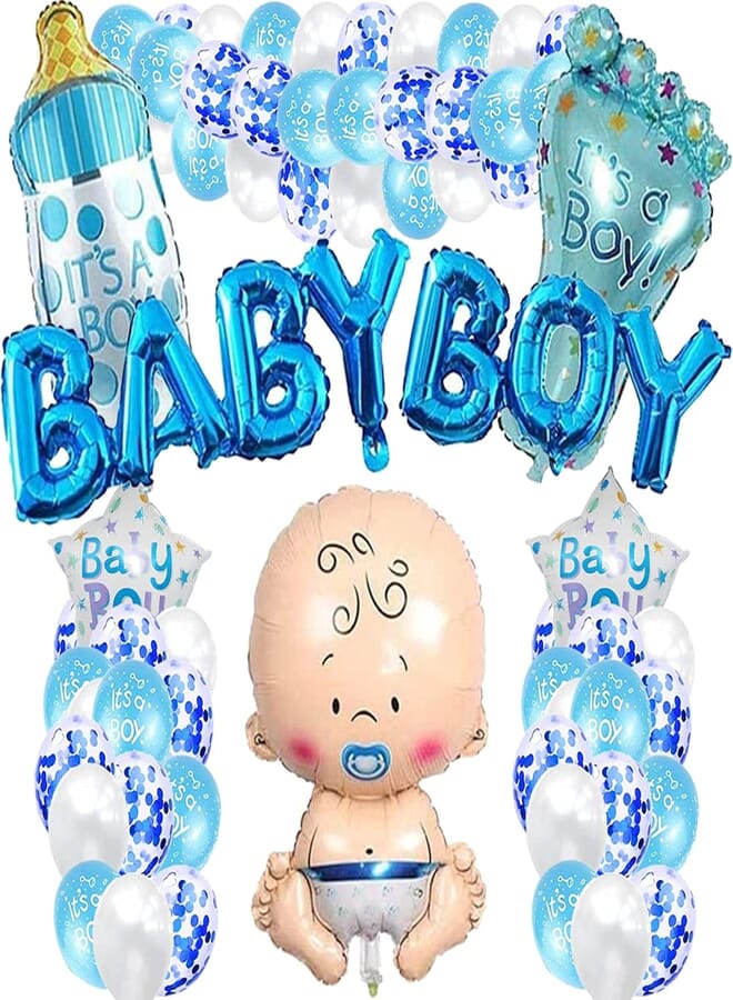 iWheat Baby Shower Decoration Boy, Blue Baby Shower Decoration, Gender Reveal Party Decoration, Baby Shower Christening Decoration for Boys with Boys Balloon/Baby Boy Banner/It's A Boy Balloons