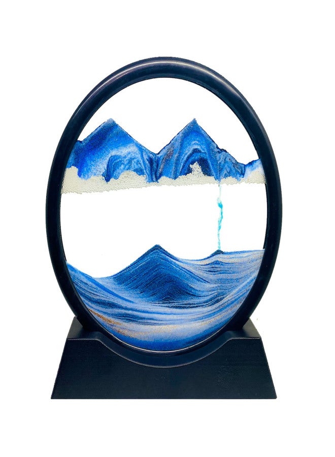 Moving Sand Art Picture Ocean Decor, 3D Deep Sea Sandscape Liquid Motion, Round Glass Frame Display Flowing Sand Relaxing Gift for Kids Adults Home Office Work Desktop Decoration Toy - Image 1