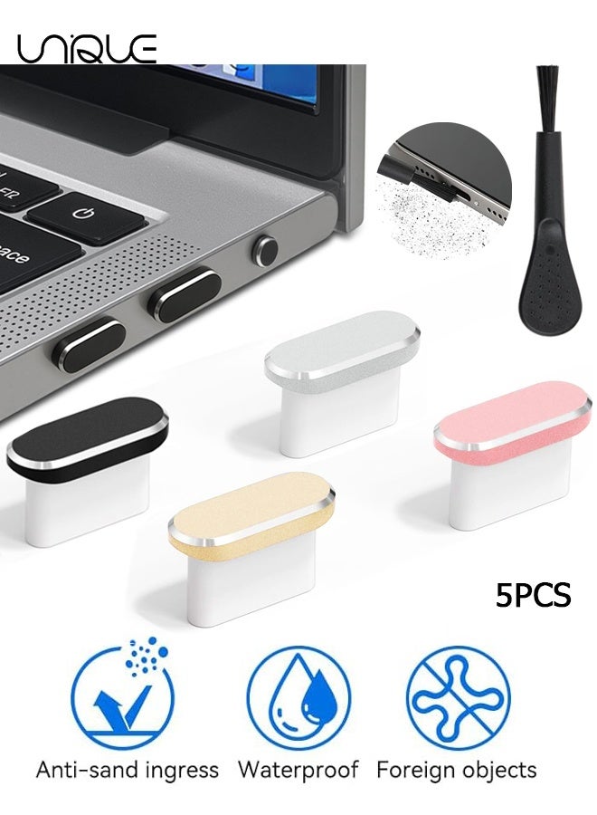 Unique 5 Pack USB C Dust Plug - Type C Anti Dust Plug Cover Charging Port Protector Cap with Cleaning Brush - for iPhone 15/16 Series, Samsung Galaxy S25/S24/S23, Note 20/10, All USB C Devices - Rose Gold/Gold/Silver/Black - Image 1