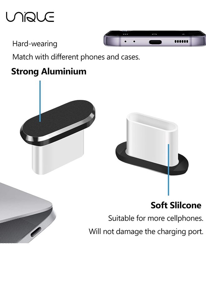 Unique 5 Pack USB C Dust Plug - Type C Anti Dust Plug Cover Charging Port Protector Cap with Cleaning Brush - for iPhone 15/16 Series, Samsung Galaxy S25/S24/S23, Note 20/10, All USB C Devices - Rose Gold/Gold/Silver/Black - Image 4