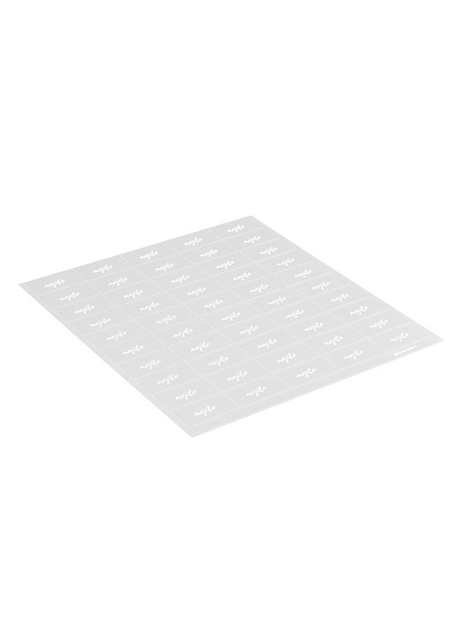 Restaurantware Label Tek 1.9 x 1 Inch Mojito Bottle Juice Labels, 100 Self-Adhesive Labels For Bottles - Resists Condensation, For Drink Pouches, Clear With White Font Plastic Water-Resistant Labels  - Image 1