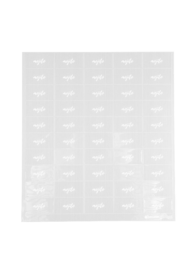 Restaurantware Label Tek 1.9 x 1 Inch Mojito Bottle Juice Labels, 100 Self-Adhesive Labels For Bottles - Resists Condensation, For Drink Pouches, Clear With White Font Plastic Water-Resistant Labels  - Image 2