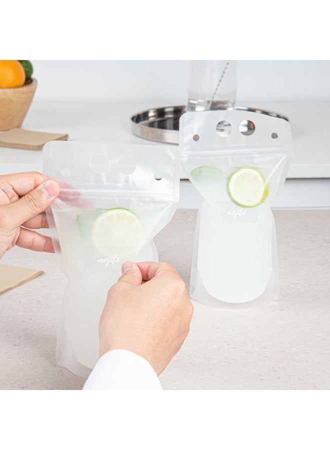 Restaurantware Label Tek 1.9 x 1 Inch Mojito Bottle Juice Labels, 100 Self-Adhesive Labels For Bottles - Resists Condensation, For Drink Pouches, Clear With White Font Plastic Water-Resistant Labels  - Image 5