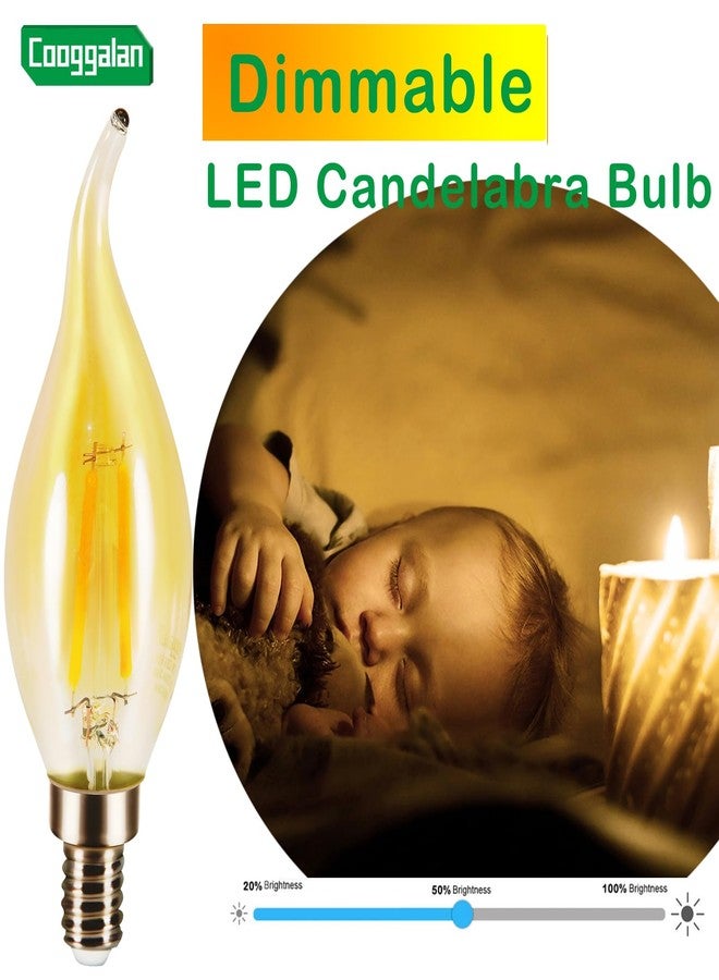 COOGGALAN E12 Amber Candelabra LED Light Bulb Dimmable, 25 Watts Equivalent Flame Tip Chandelier Light Bulbs CA11 2W, Filament Decorative Vintage Candle Bulb, Warm White 2700K, CRI 90, 12 Pack - Image 3
