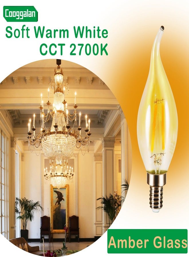 COOGGALAN E12 Amber Candelabra LED Light Bulb Dimmable, 25 Watts Equivalent Flame Tip Chandelier Light Bulbs CA11 2W, Filament Decorative Vintage Candle Bulb, Warm White 2700K, CRI 90, 12 Pack - Image 4