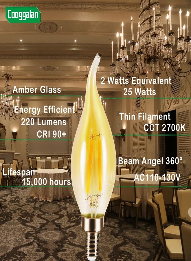COOGGALAN E12 Amber Candelabra LED Light Bulb Dimmable, 25 Watts Equivalent Flame Tip Chandelier Light Bulbs CA11 2W, Filament Decorative Vintage Candle Bulb, Warm White 2700K, CRI 90, 12 Pack - Image 5